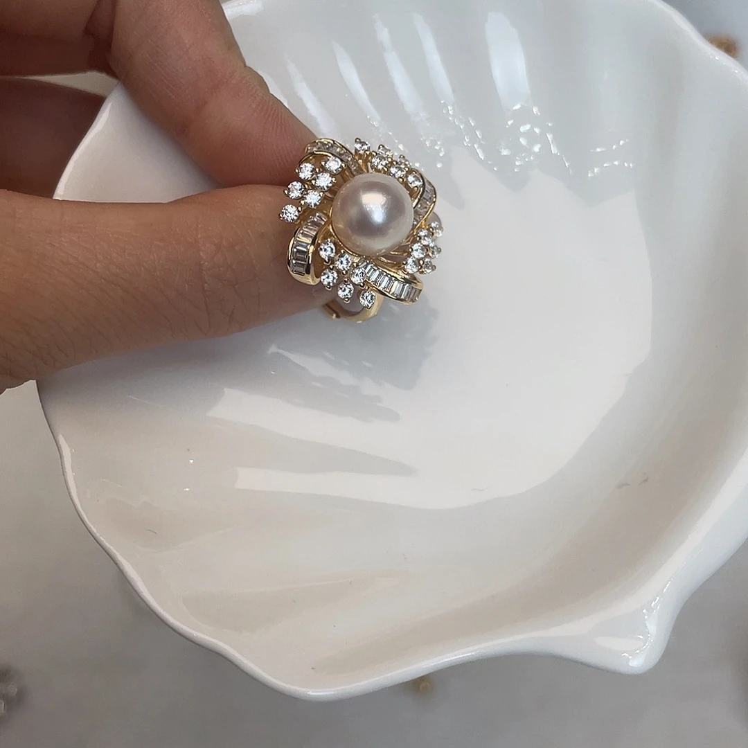 银S925镶嵌海水珍珠戒指