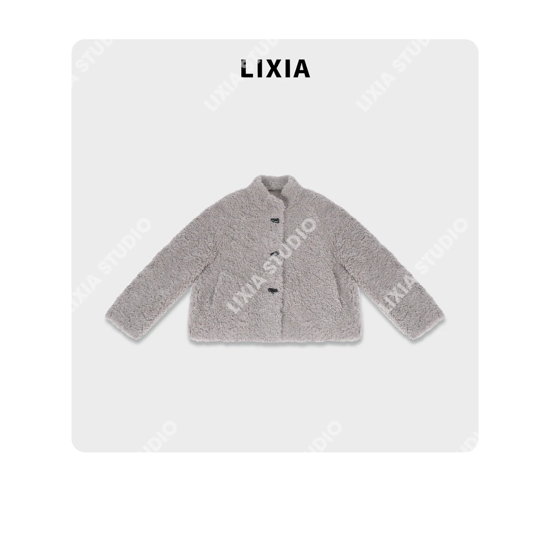 LIXIA【冬日灰绒】欧式INS风温暖柔和慵懒风羊毛外套-D9829