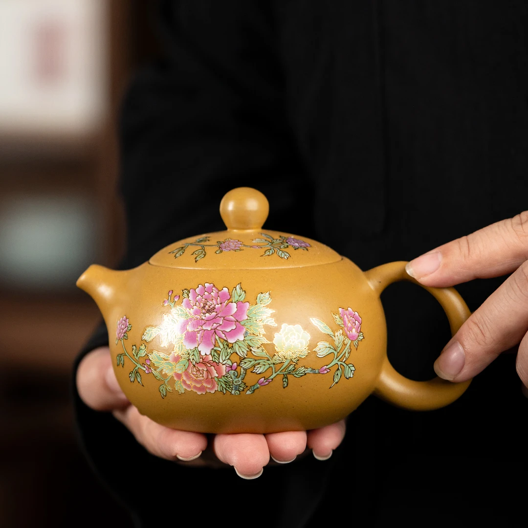 黄段泥紫砂花开富贵变色家用泡茶西施壶泡茶壶茶具遇水变色趣味