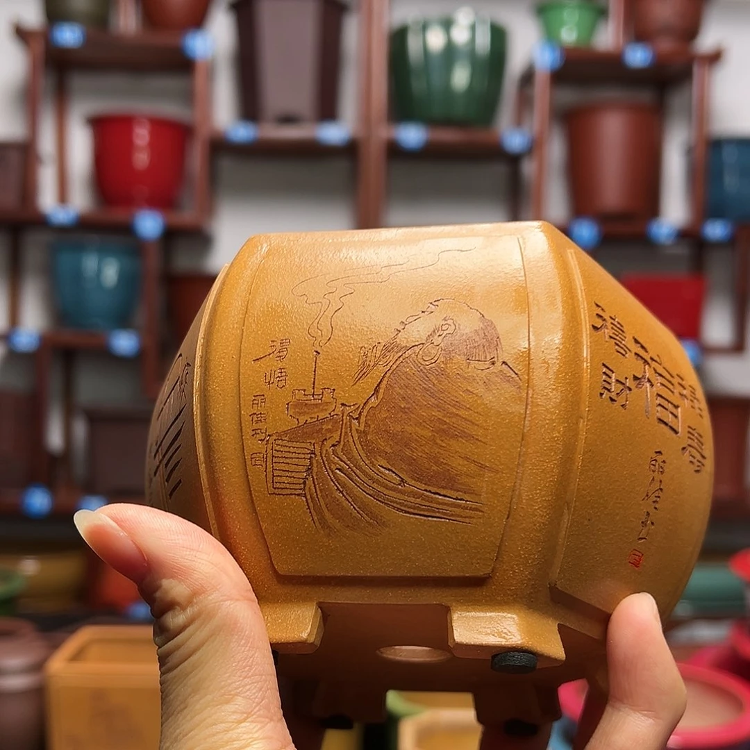 紫砂花盆豹***你六方花盆