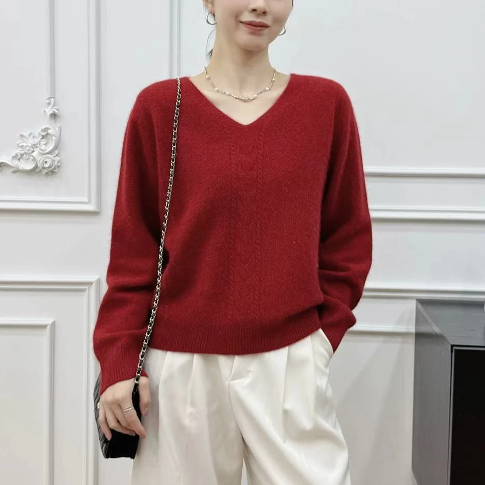 羊道品牌桃尖领女式貂绒毛衫