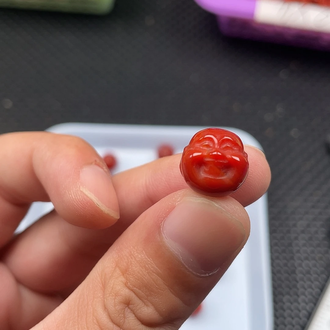南红玛瑙未镶嵌13mm柿子红佛头一颗
