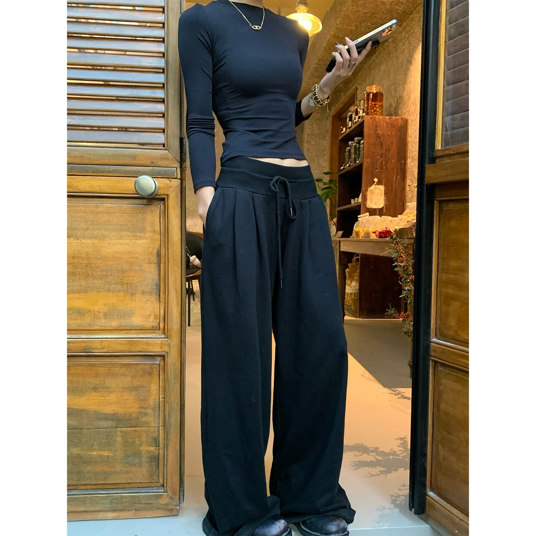 留下 1992 秋冬美式宽松运动卫裤女慵懒风低腰直筒休闲阔腿裤女潮