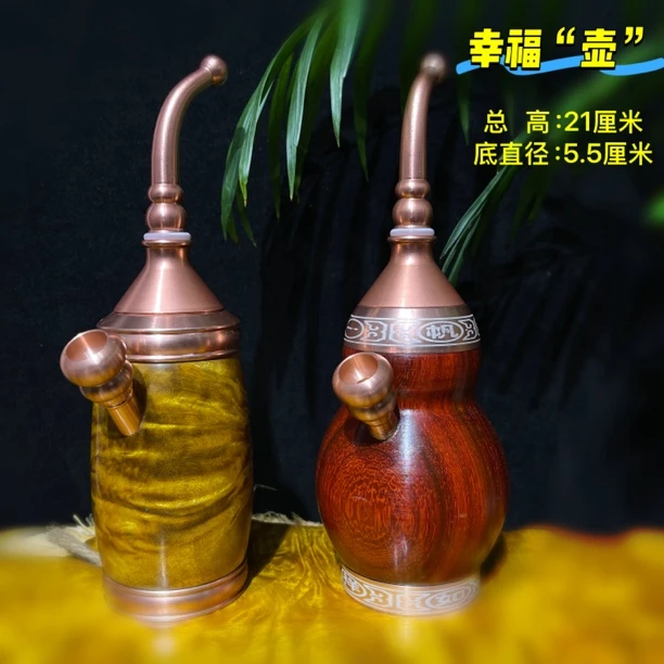 红花梨木小壶葫芦壶黄金樟木树瘤烟水壶实木手工木作文玩可拆方便