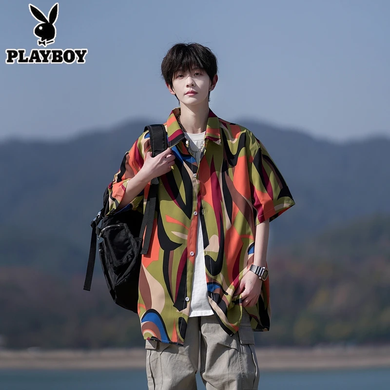 夏威夷海边度假花衬衫男夏季冰丝薄款宽松凉感休闲慵懒风短袖衬衣