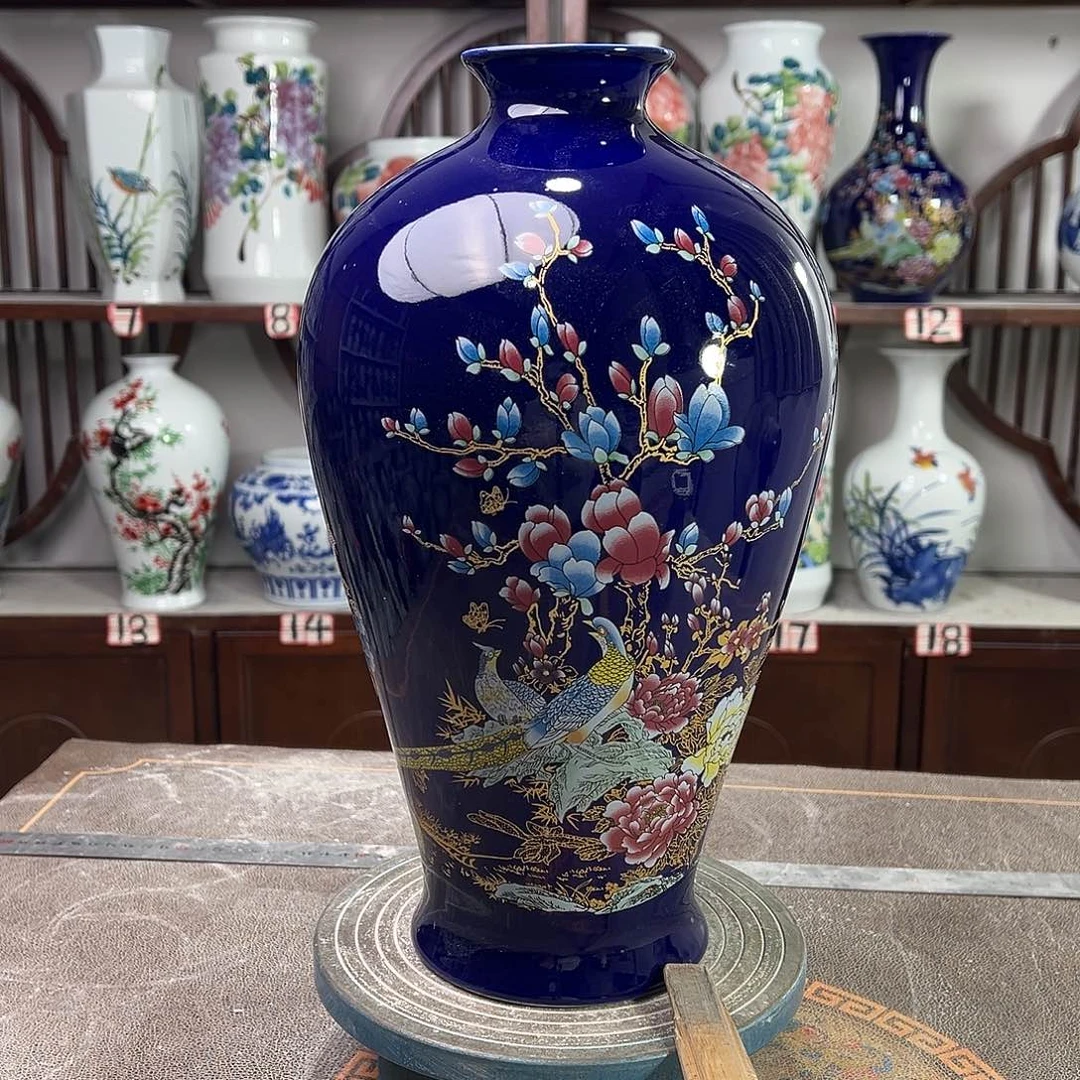 陶摆件景德镇陶瓷梅景泰蓝