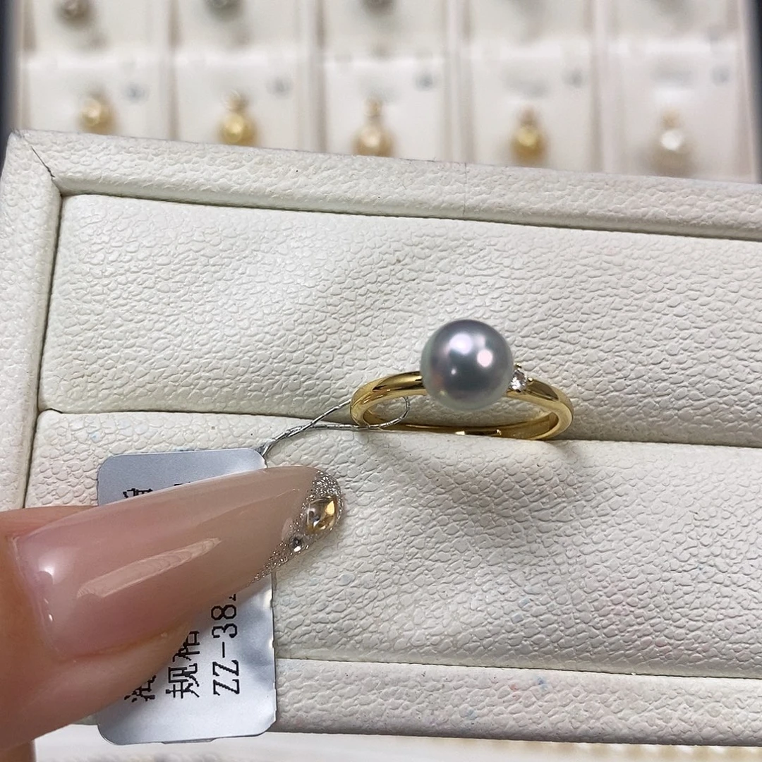 银S925镶嵌海水珍珠戒指7.5-8