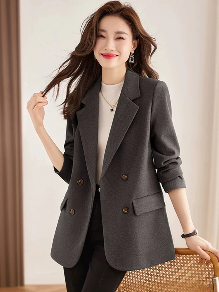 XF6556灰色毛呢西装外套女春秋季新款高级感气质休闲女士小西服