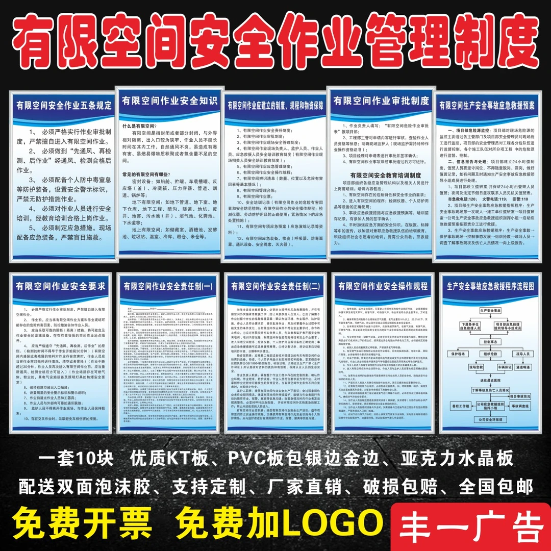 有限空间安全作业管理制度牌受限空间应急预案安全生产管理制度牌
