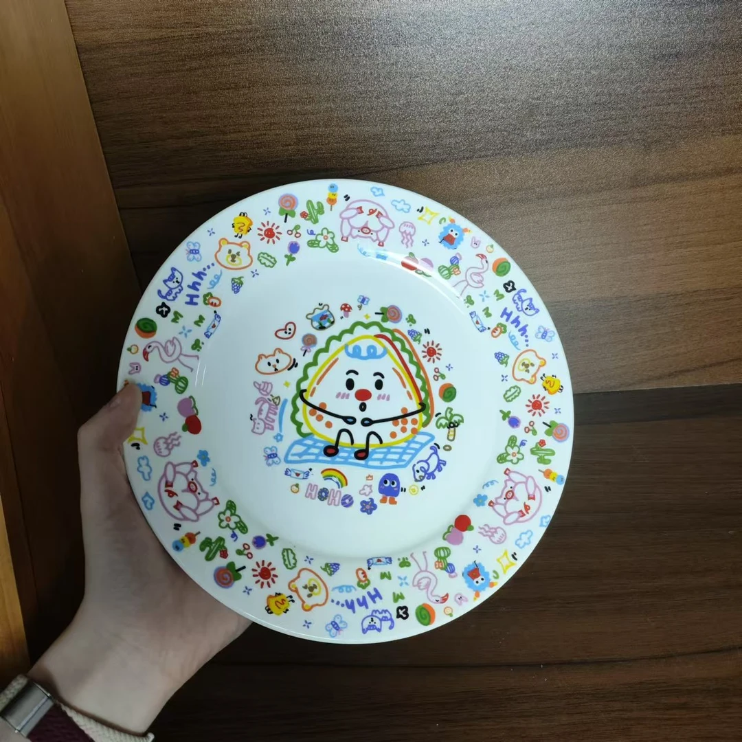 深盘涂鸦萌趣卡通8英寸浅菜盘牛排盘少女心吃饭盘装菜盘（本家）