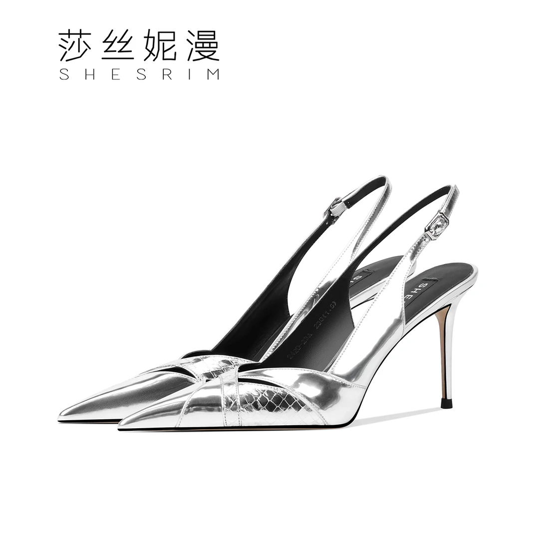 104-【纽约街头】2024年夏季新款高跟鞋女镂空金属后绊带细跟包头凉