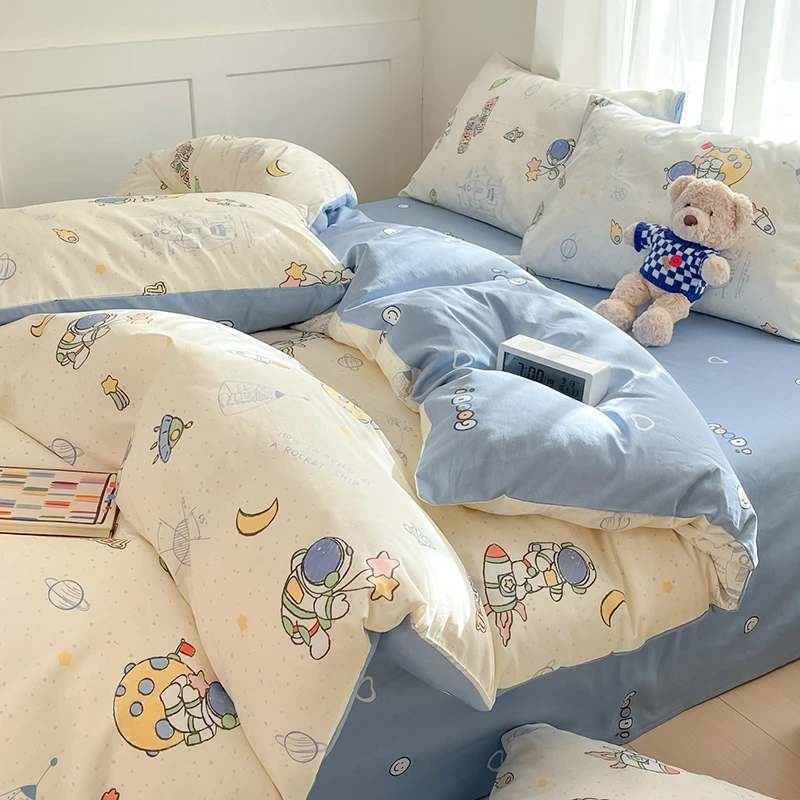 新款纯棉四件套全棉小清新印花被套三件套学生宿舍床套件四季通用