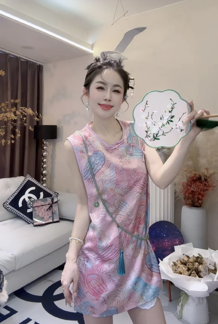 L.X~夏季新款新中式国风织金重工刺绣无袖旗袍上衣气质显瘦女6693