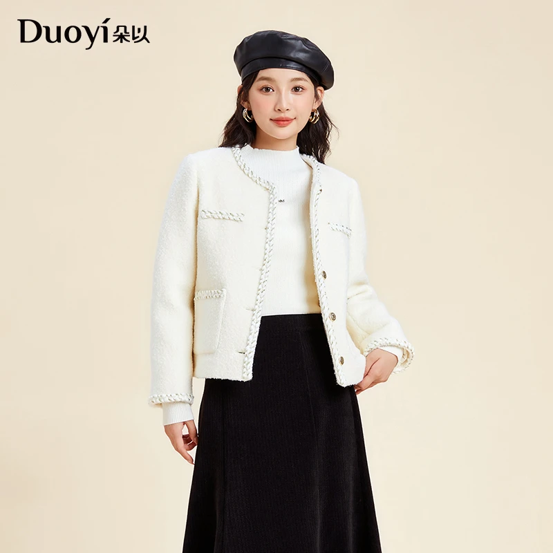 朵以2024冬装新款气质典雅直筒圆领小香风呢料外套38DD439028