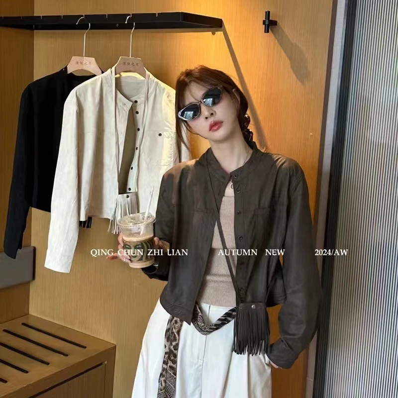 咖色哑光质感小皮衣外套