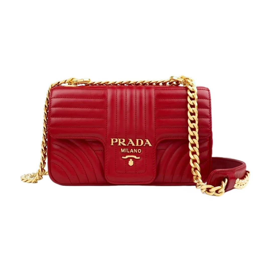 99新 Prada/普拉达 红金Diagramme 单肩斜挎包