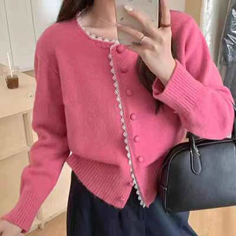 高级感锯齿浪漫蕾丝花边开衫毛衣女2025春季新款韩系温柔针织上衣