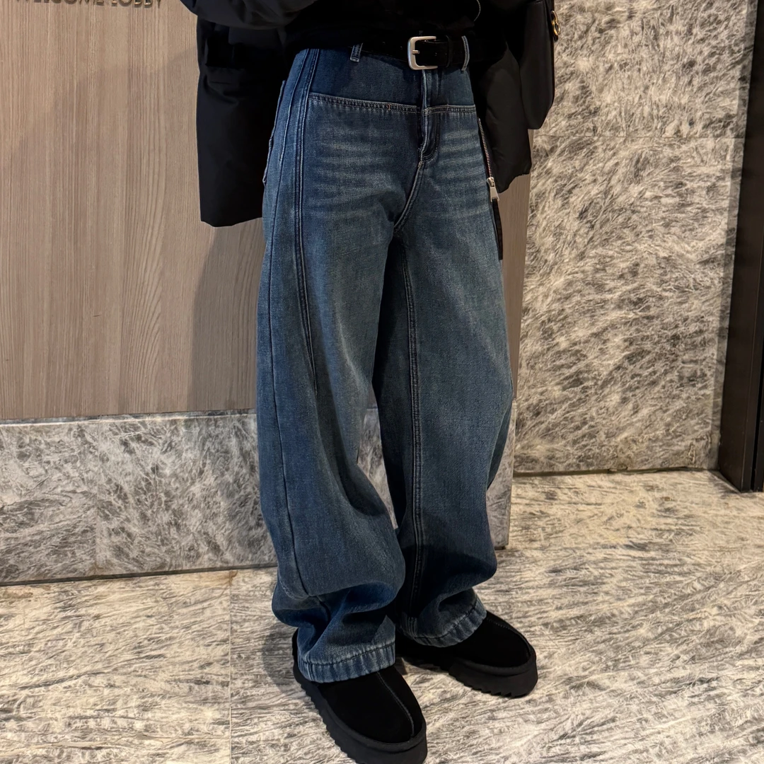 贾小姐私服-加绒加厚宽松ins牛仔裤