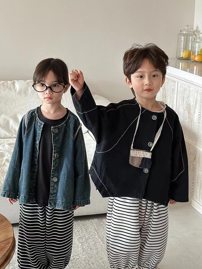 2025春季新品男女童明线牛仔蝙蝠袖上衣夹克外套jy2509