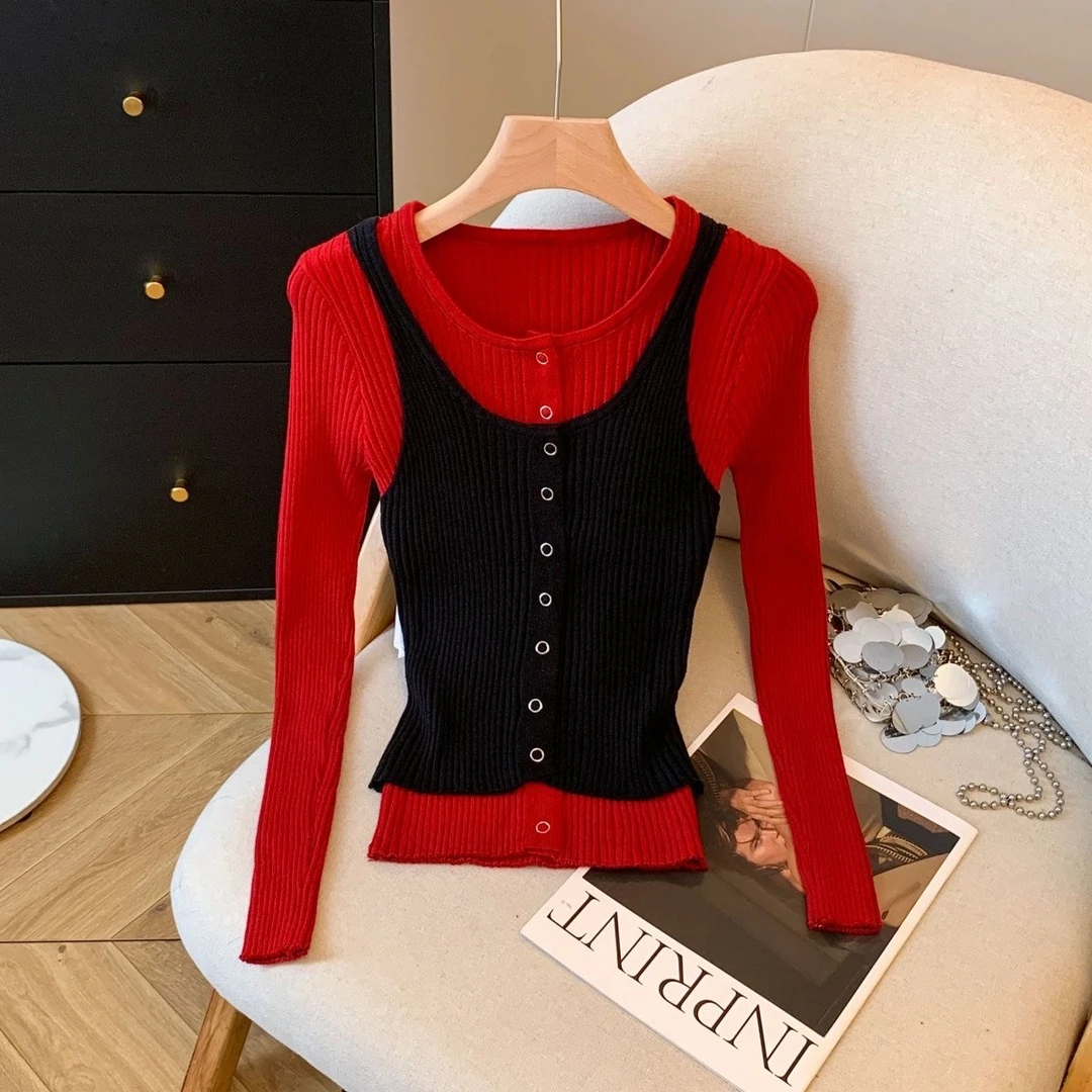 388假两件针织打底