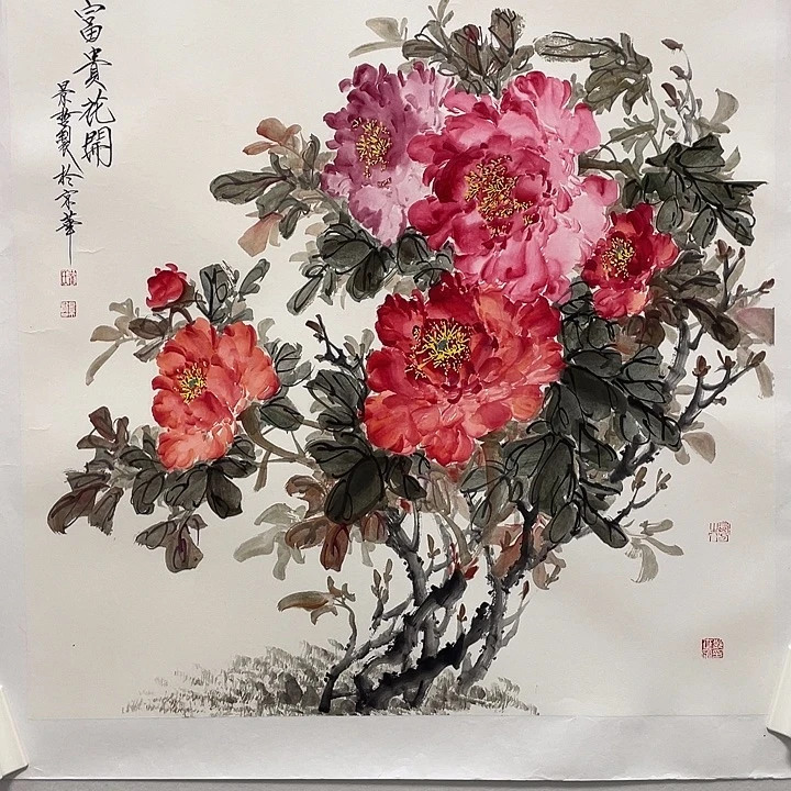 横款崔老师斗方牡丹