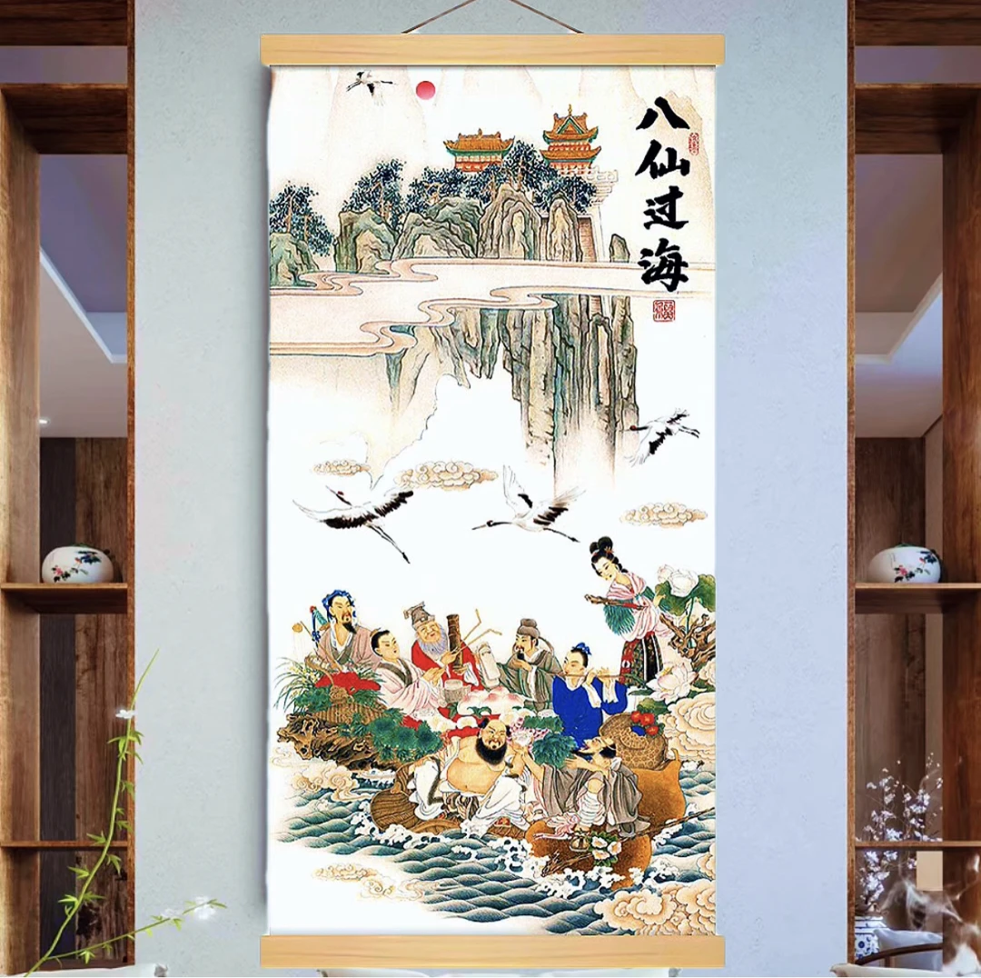 八仙过海神像挂画竖版祝寿图客厅大气装饰画公婆字画背景墙挂画