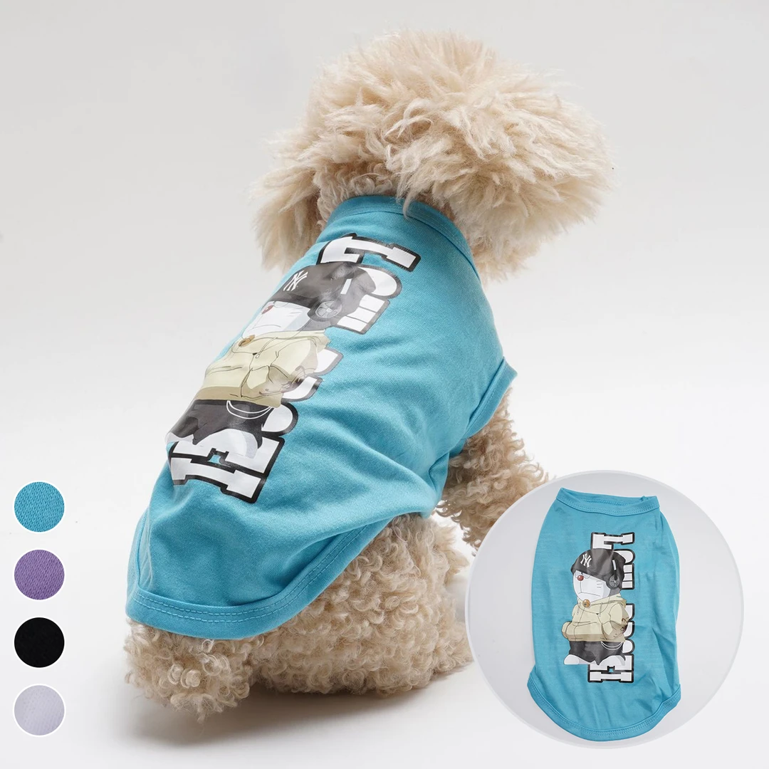 直供春夏季薄款宠物背心透气弹力多啦A梦图案可爱狗狗衣服