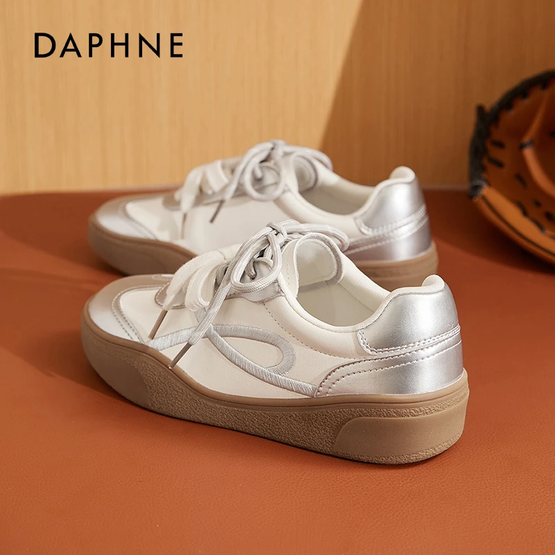 达芙妮德训鞋女夏季2025新款秋季银色厚底板鞋复古芭蕾运动休闲鞋