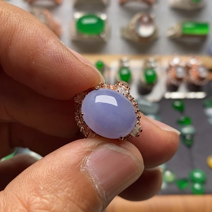 翡翠裸石糯化冰红椿紫罗兰戒面14*11.4*4.7