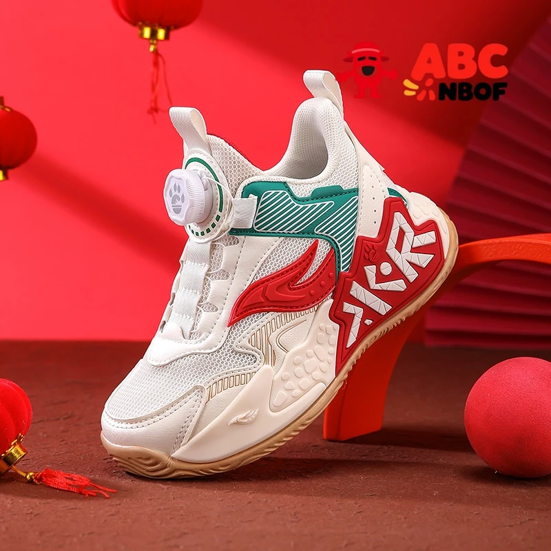 ABC NBOF男童运动鞋春秋季双网透气2025红色儿童鞋子跑步篮球网鞋