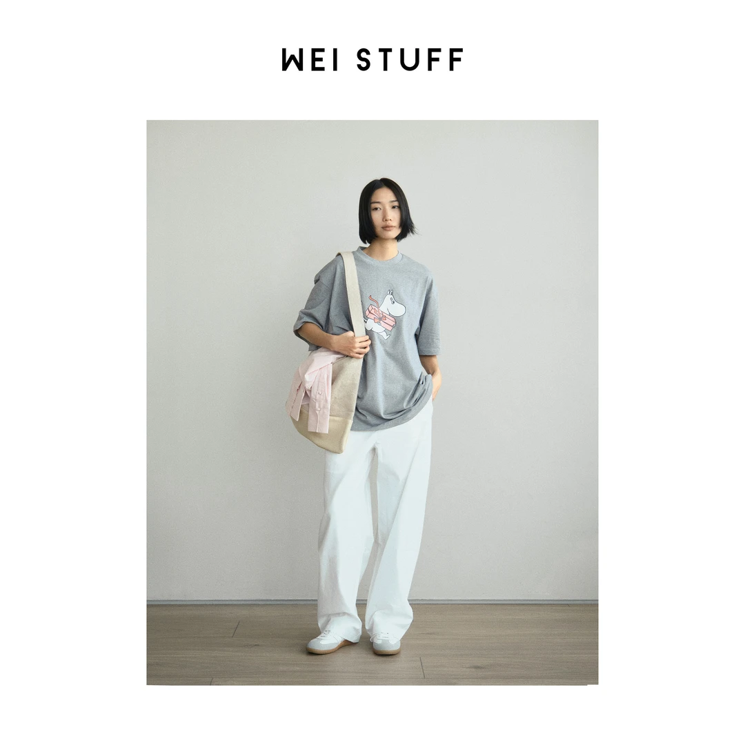 WEI STUFF 春季欧若风白色率性洒脱纯色简约舒适直筒香蕉裤 7934