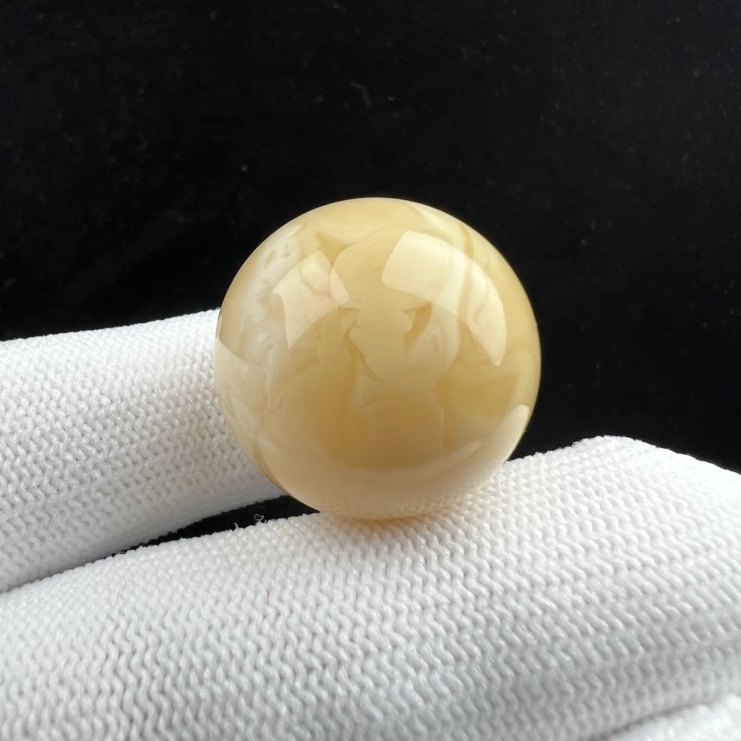 A1049 天然俄料蜜蜡 瓷白妖花单珠 23.5mm支持复检 假一罚四