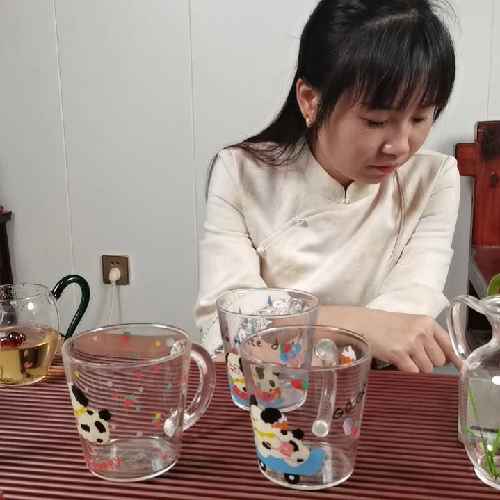 手柄款高硼硅玻璃小狗杯透明把手三支