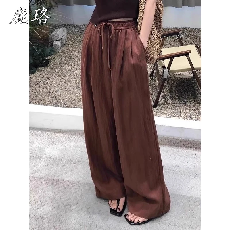 抗皱清冷亚麻阔腿裤子女夏季薄款大码高腰显瘦垂感棉麻直筒休闲裤