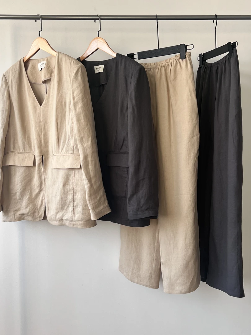 （套头亚麻西服套装）气质百搭休闲西服套装