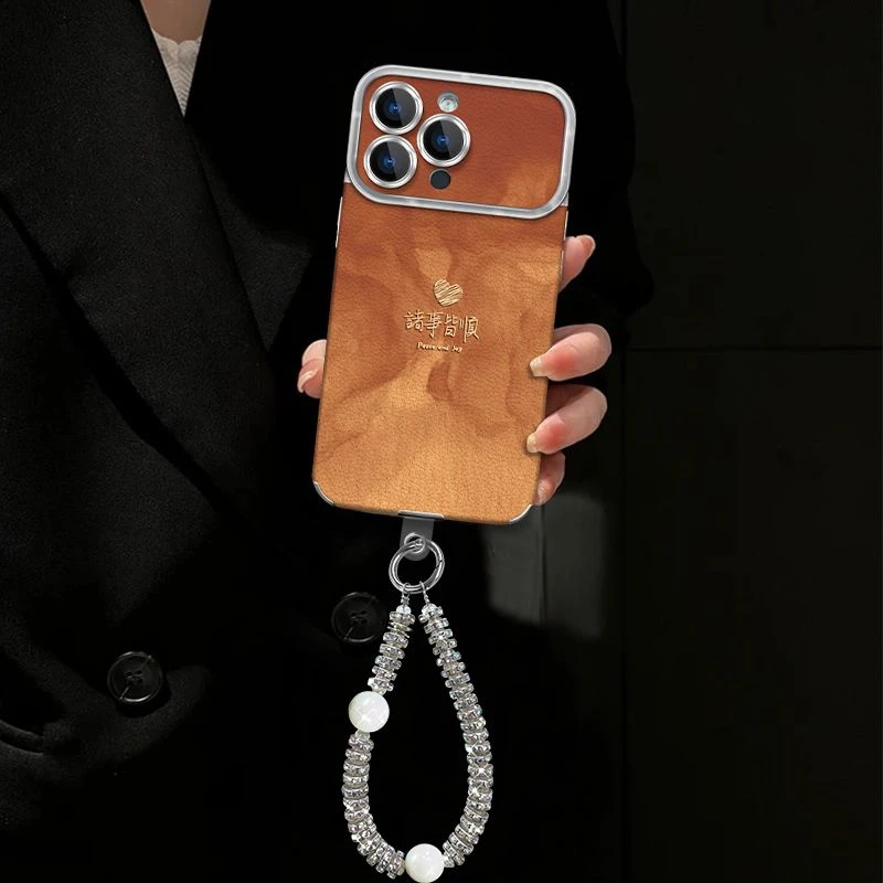 诸事皆顺适用苹果vivo华为oppo小米iPhone17大视窗羊皮全包手机壳