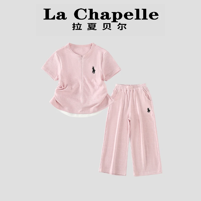 La Chapelle【拉夏贝尔】夏季新款纯色假两件T恤衫两件套LD442