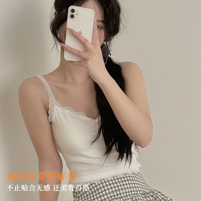 蝴蝶结蕾丝美背轻奢通勤网红白色百搭打底性感夏季外穿通勤网红