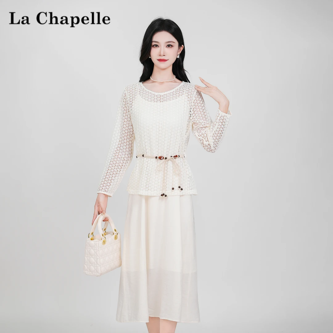 【拉夏贝尔】法式气质设计感高腰时尚修身显瘦长袖两件套女