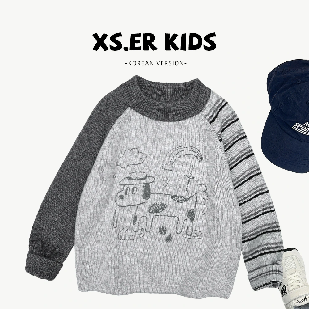 【小首尔】现货-男女童秋冬韩版简约卡通小狗套头针织毛衣HBB8260