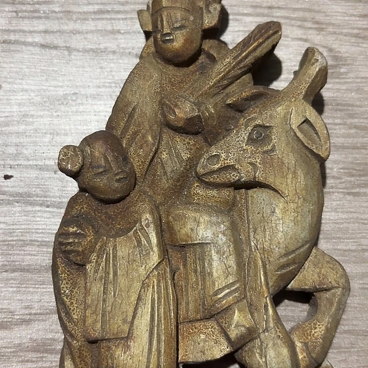 真***家香榧木老木雕老人物花板