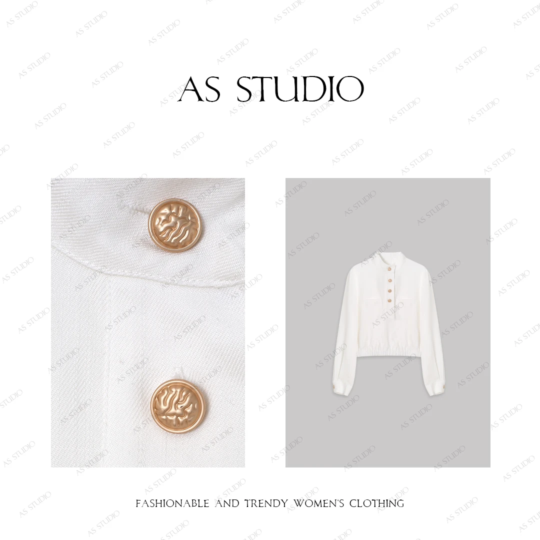 【AS寂北】25新气质简约舒适透气百搭立领衬衫AS25CCS2339