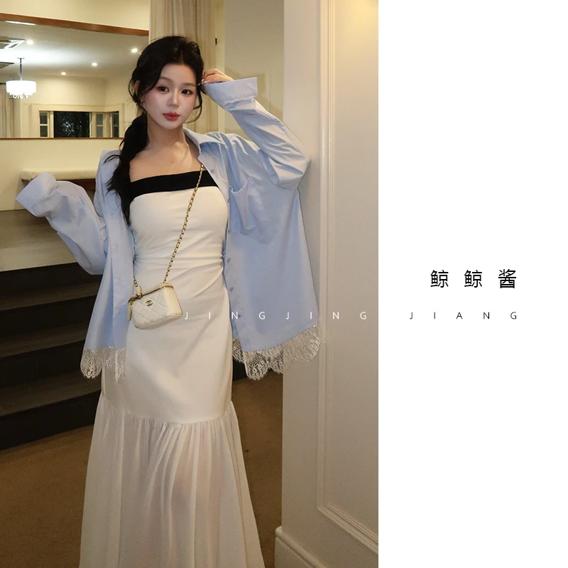 ZOZ鲸鲸酱【幻想曲】显瘦气质温柔小众设计感森系初恋白色连衣裙