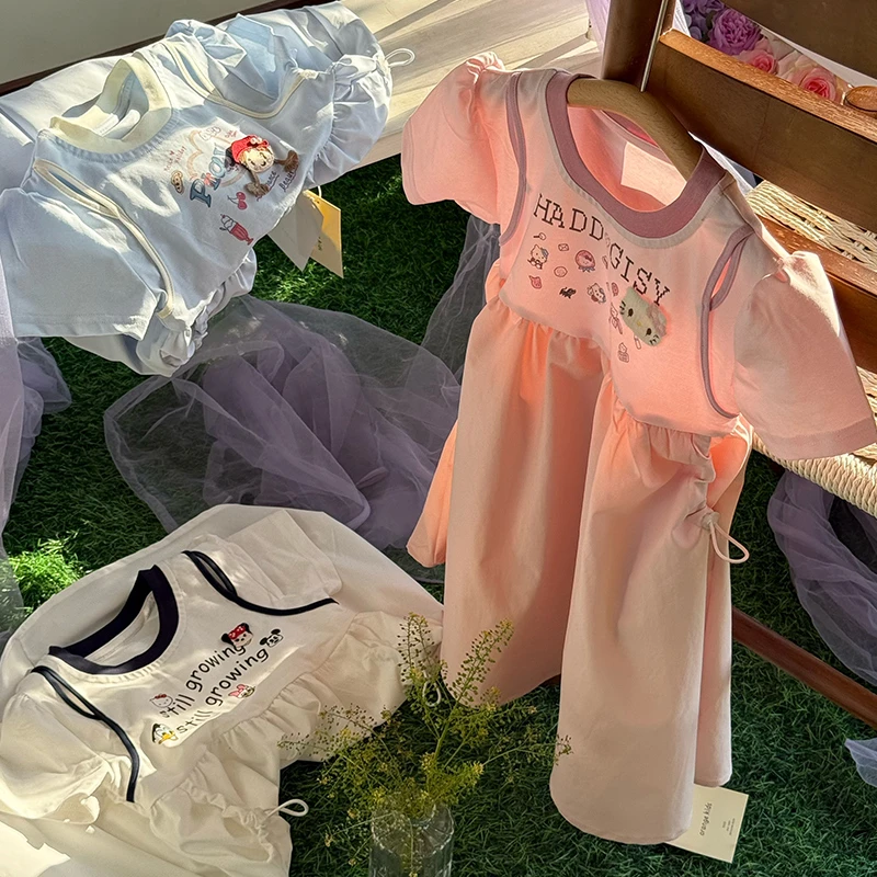 【橘子家】女童简约拼接袖连衣裙儿童可爱卡通公主裙子HS62423