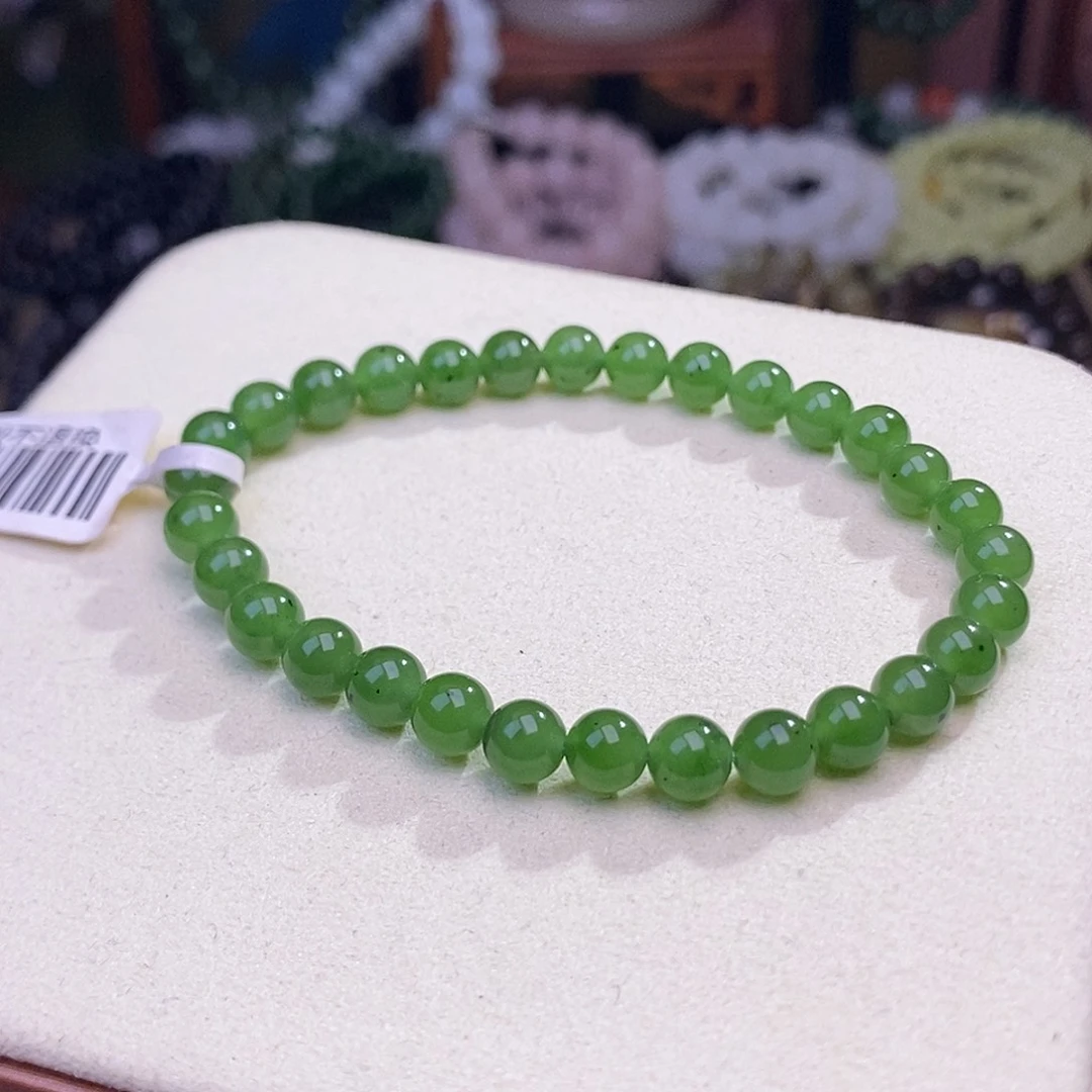 和田玉未镶嵌颈饰碧玉阳绿老矿料手串3mm