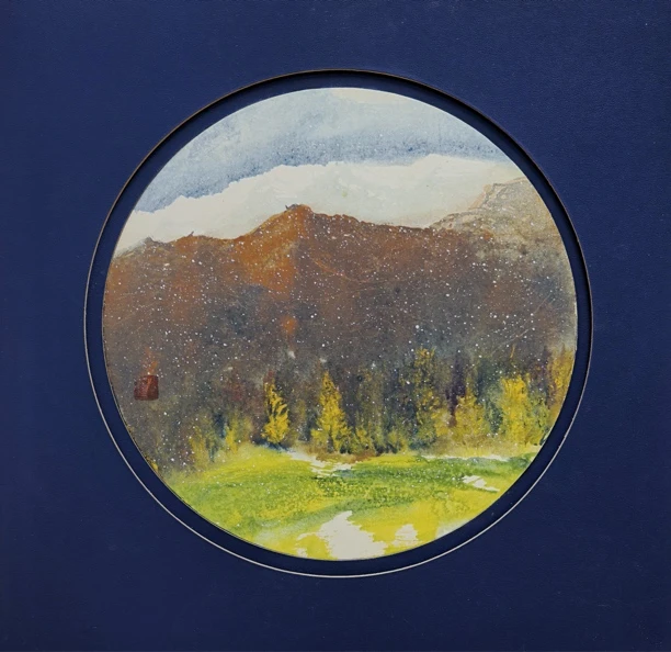 水彩画《故乡》画芯直径26厘米赠送已装好外框
