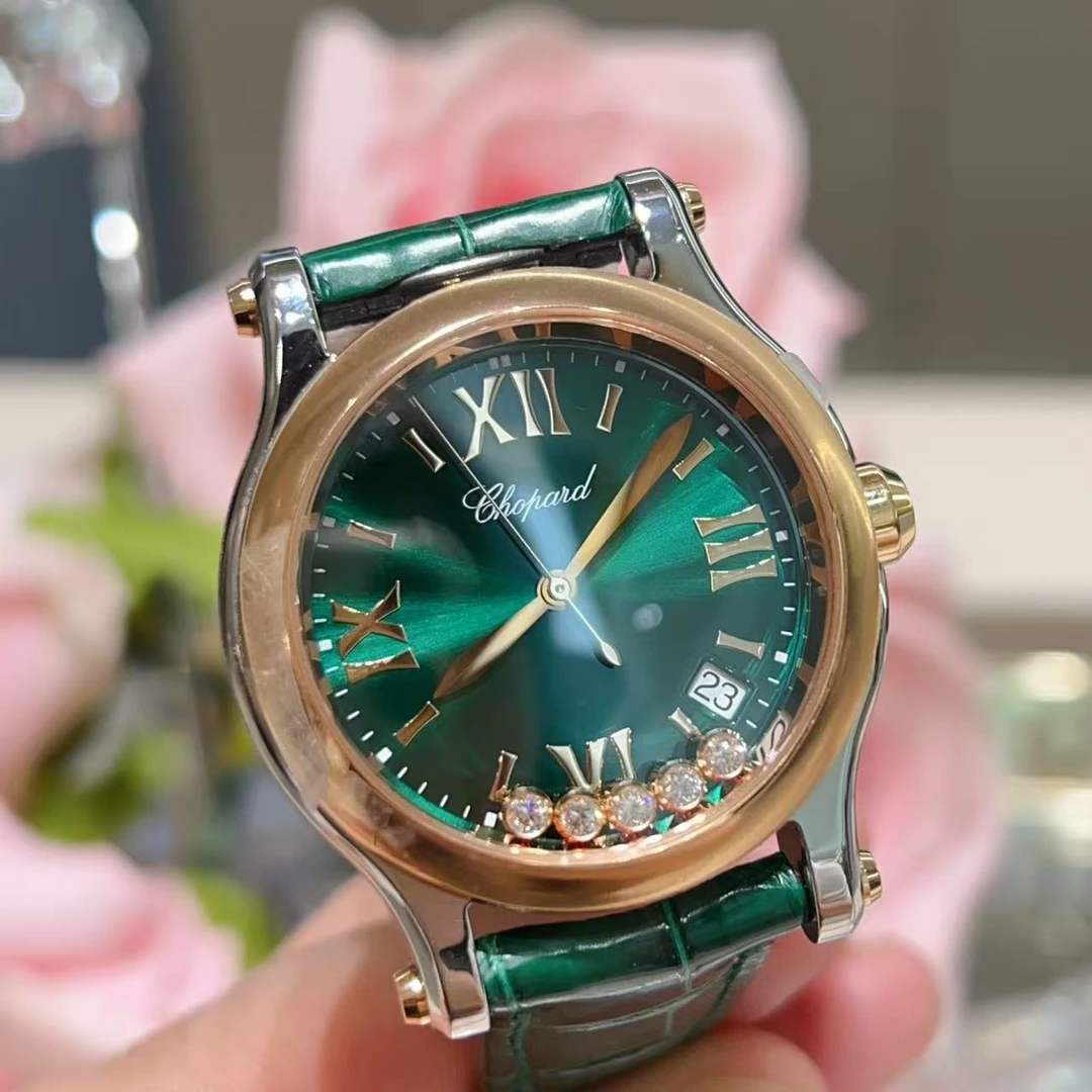 99新 Chopard/萧邦 278582快乐钻绿盘石英间金36盘盒证21年