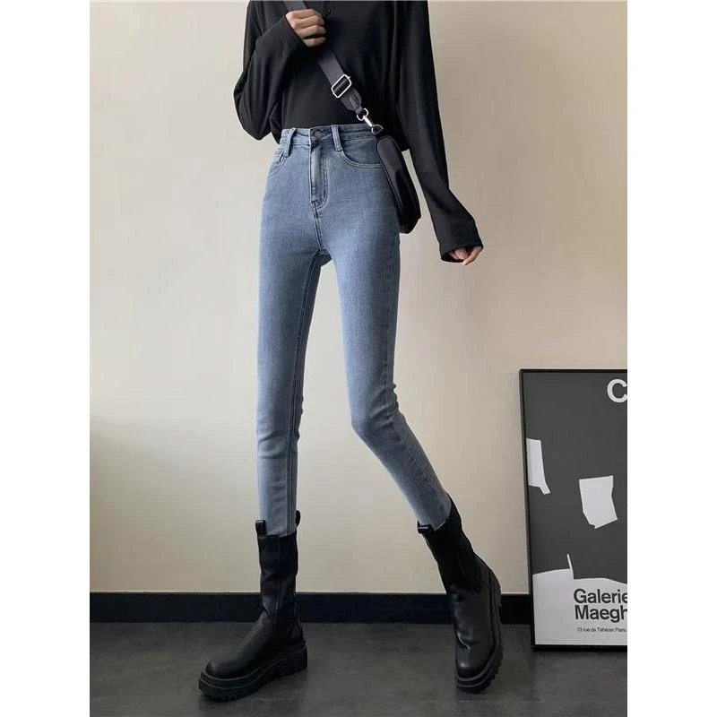 加绒加厚牛仔裤女秋冬季2025年新款高腰显瘦紧身保暖小脚铅笔裤子