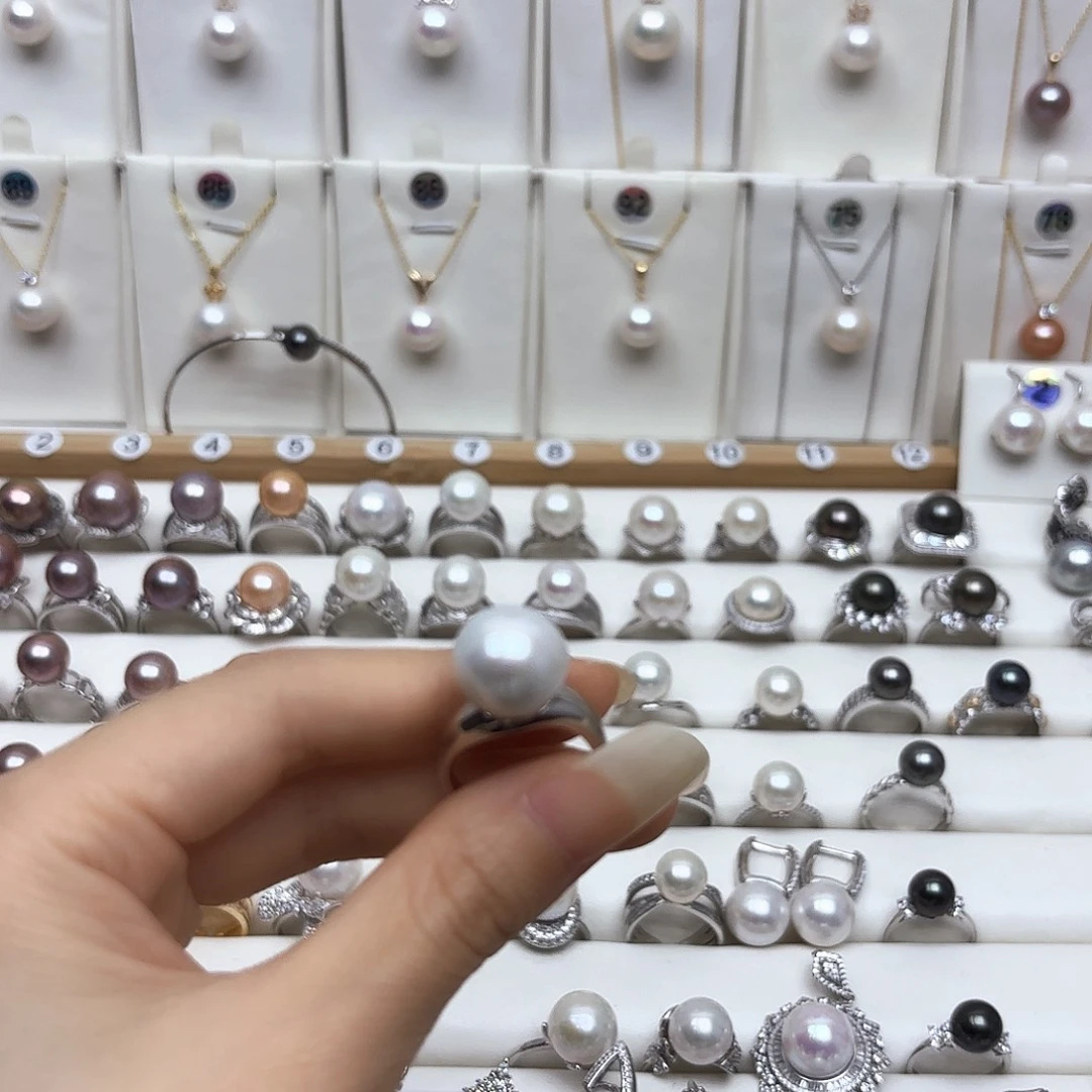 戒指银S925镶嵌淡水珍珠王*嘚