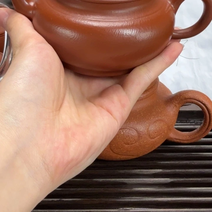 茶壶紫砂扁樱朱泥全手
